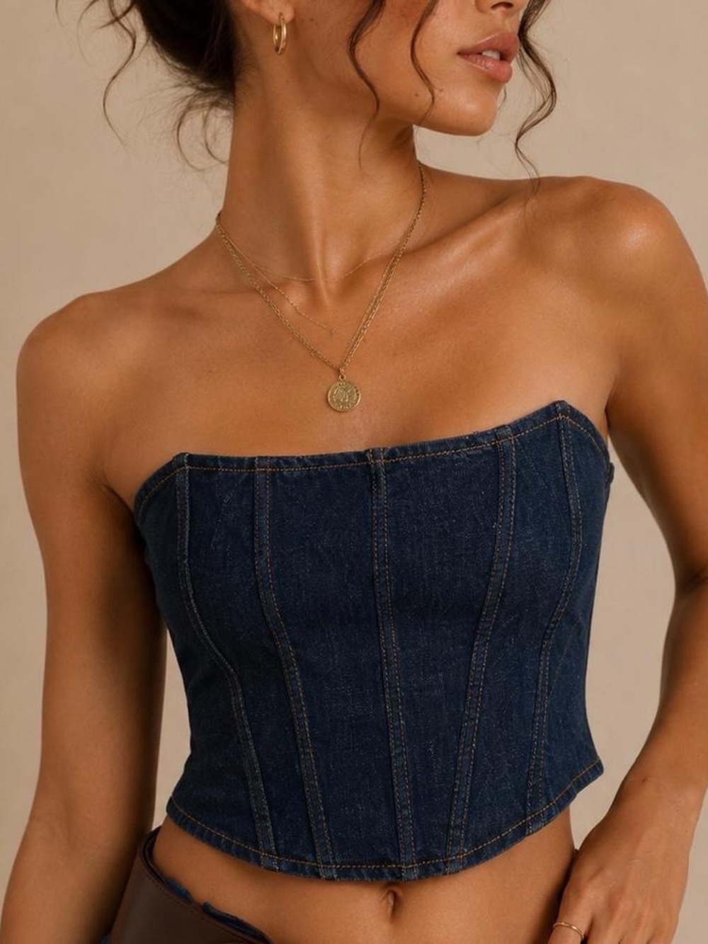 BDG Dark Blue Denim Strapless Corset